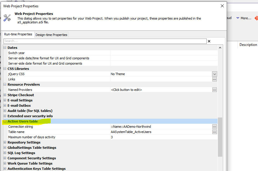 Active Users tracking in Web Project Properties